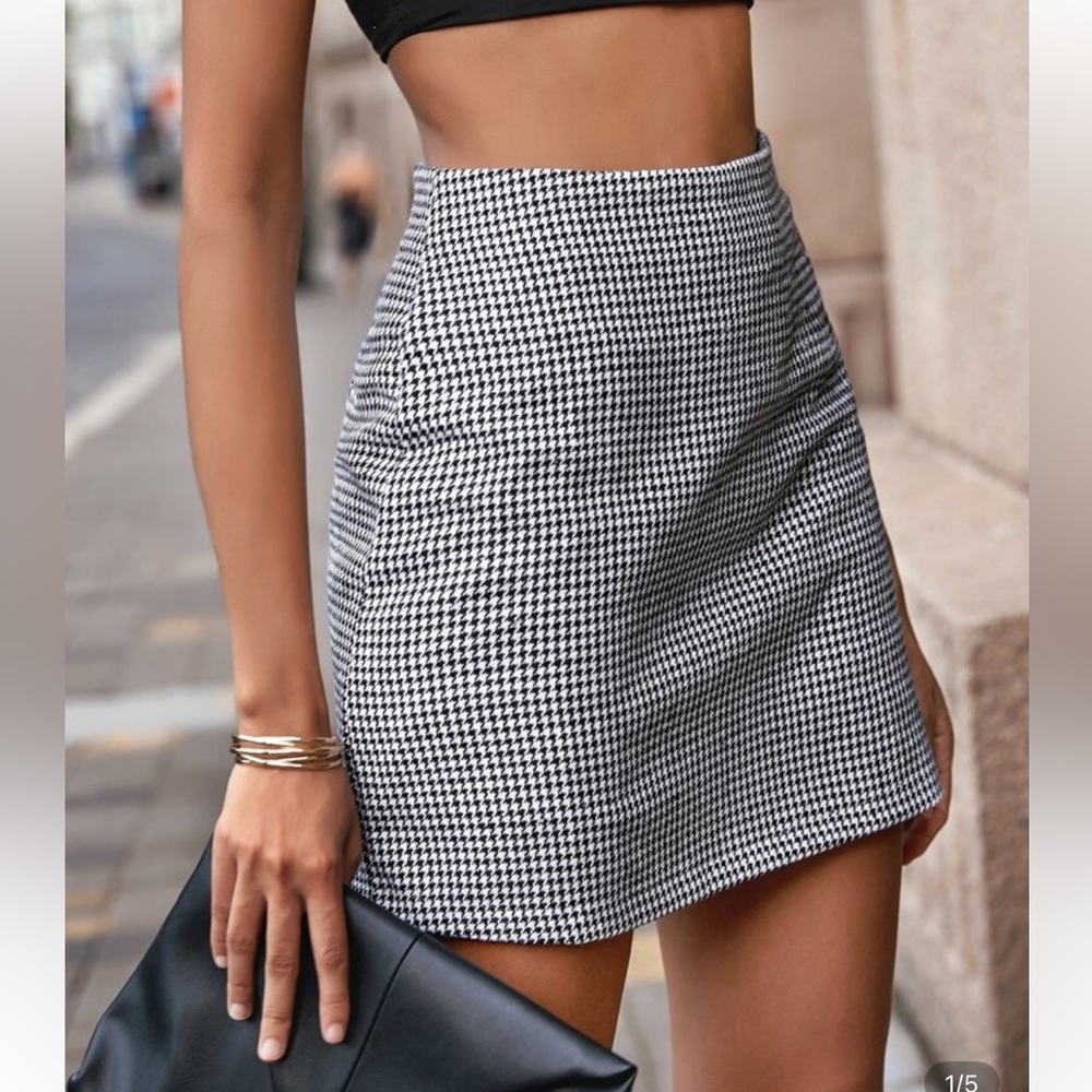 High-waisted Houndstooth Print Skirt, size S